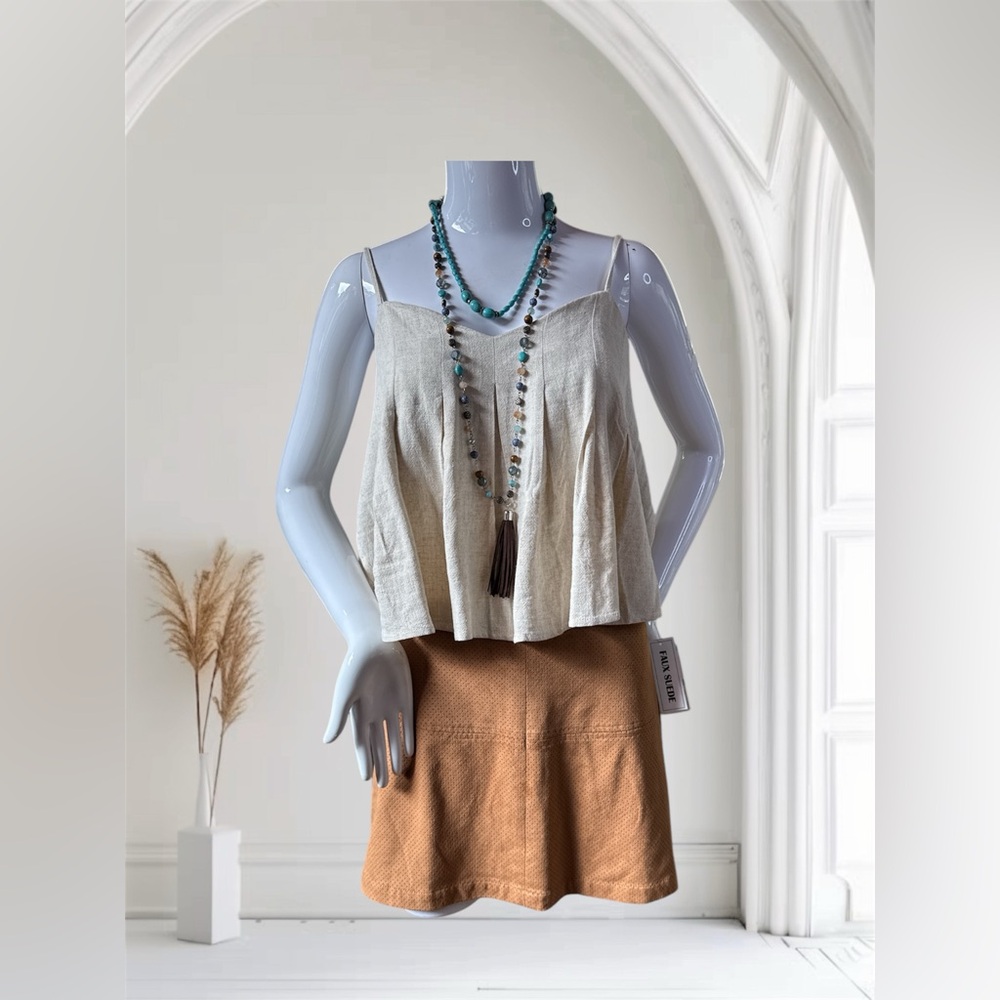 Promesa Cream Relaxed Pleated Camisole & American Rag Faux Suede Skirt